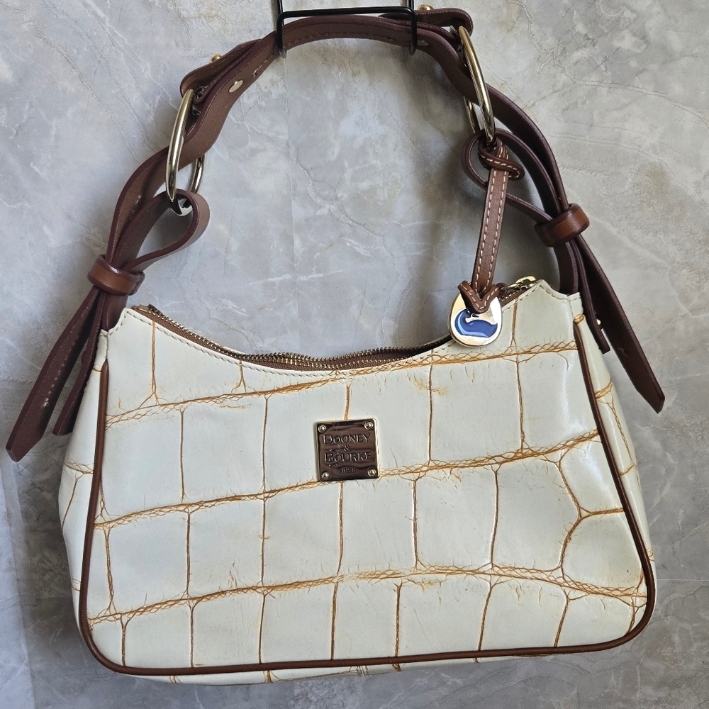 Dooney & Bourke White and Brown Croc-Embossed Women's Bag